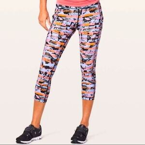 Lululemon Inspire Crop Athletic Running Leggings | Multicolor Camo Jungle Print